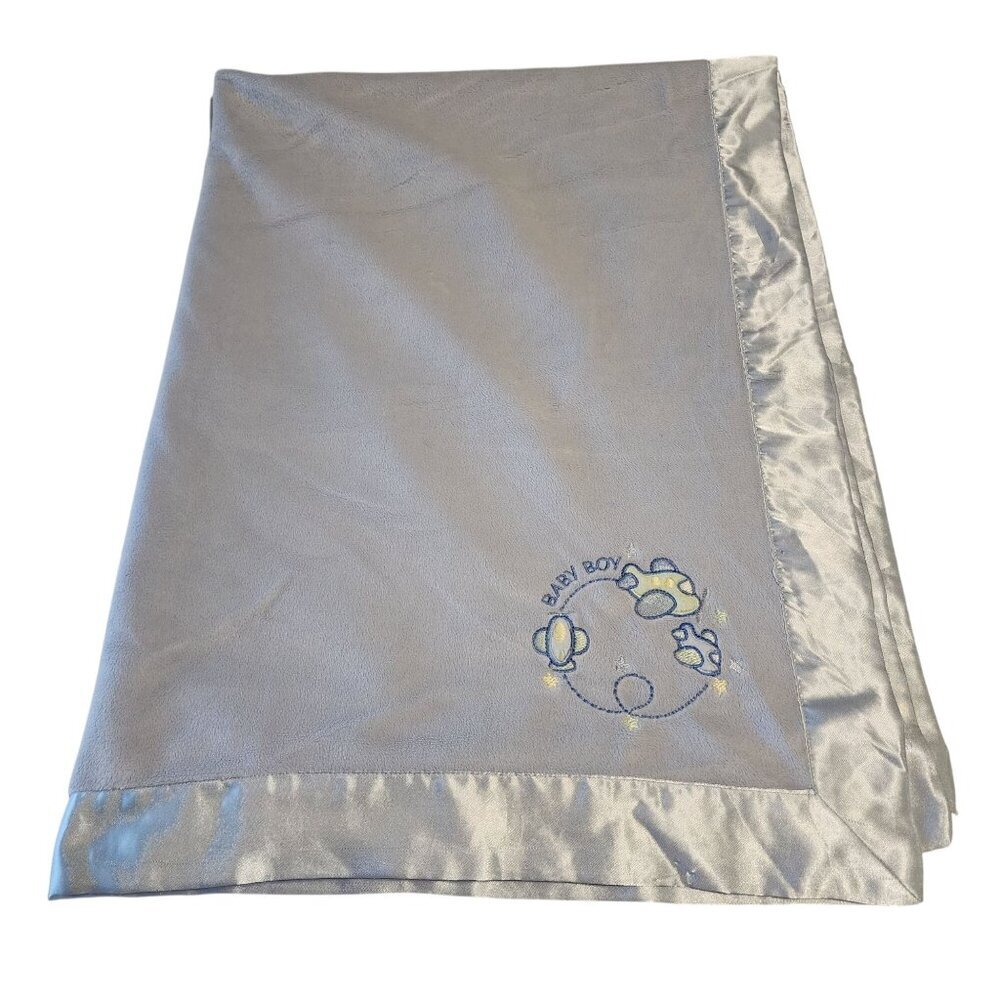 Just Born blue baby boy  blanket airplanes Satin trim